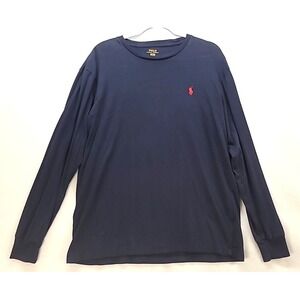 Polo Ralph Lauren Shirt Mens‎ Medium Navy Blue Long Sleeve Crew Neck Red Pony